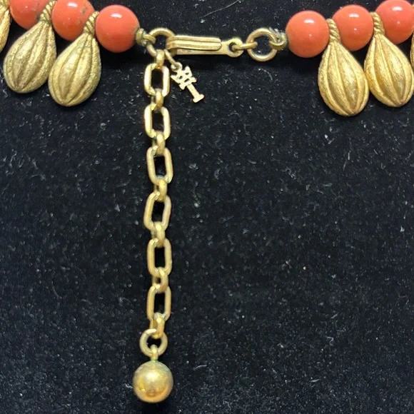 Trifari Gold and Coral Necklace - Picture 2 of 8